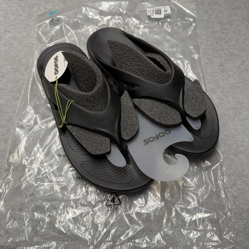 OOFOS OOriginal Sandals Mens 12 Womens 14 Black Recovery Thong Flip Flops